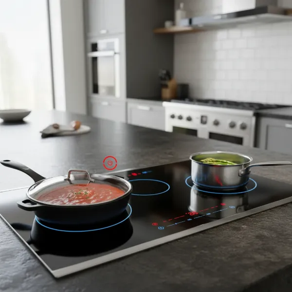 Bosch Benchmark Induction Cooktop in action, highlighting AutoChef and flexible zones