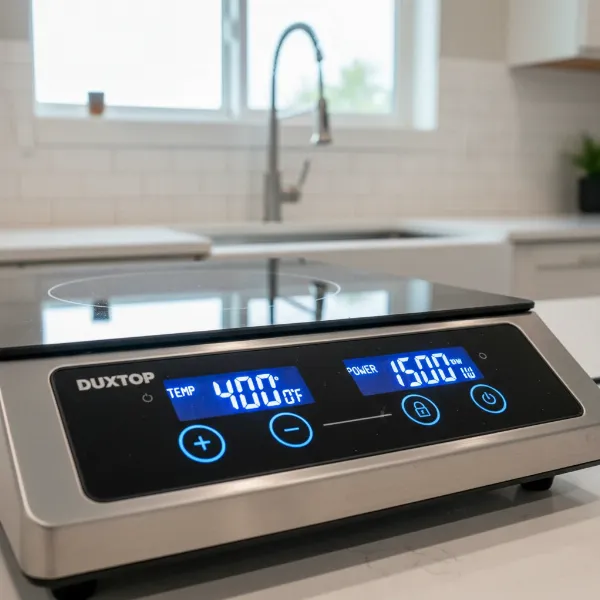 Close-up of the Duxtop LCD Portable Induction Cooktop's digital display and touch controls