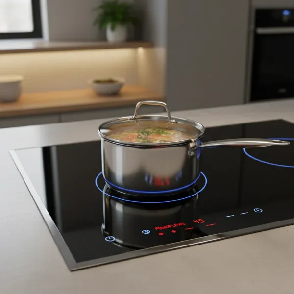Modern induction cooktop heating a pot with precision and efficiency