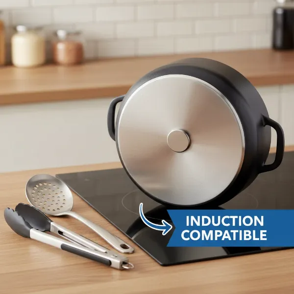 Illustrating induction-compatible cookware for deep frying