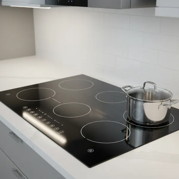 The LG Studio 36-inch induction cooktop showcasing its glass touch controls, flexible cooking zone, and sleek black finish.